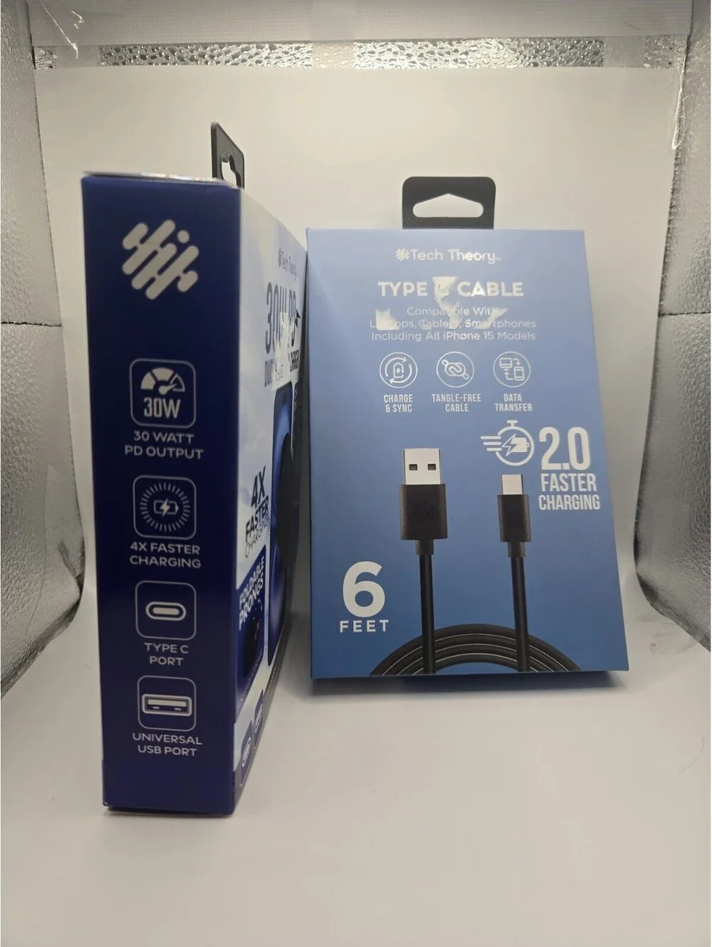 Tech Theory 30W PD Dual Port Wall Charger + 6ft USB-C Type C Fast Charging Cable